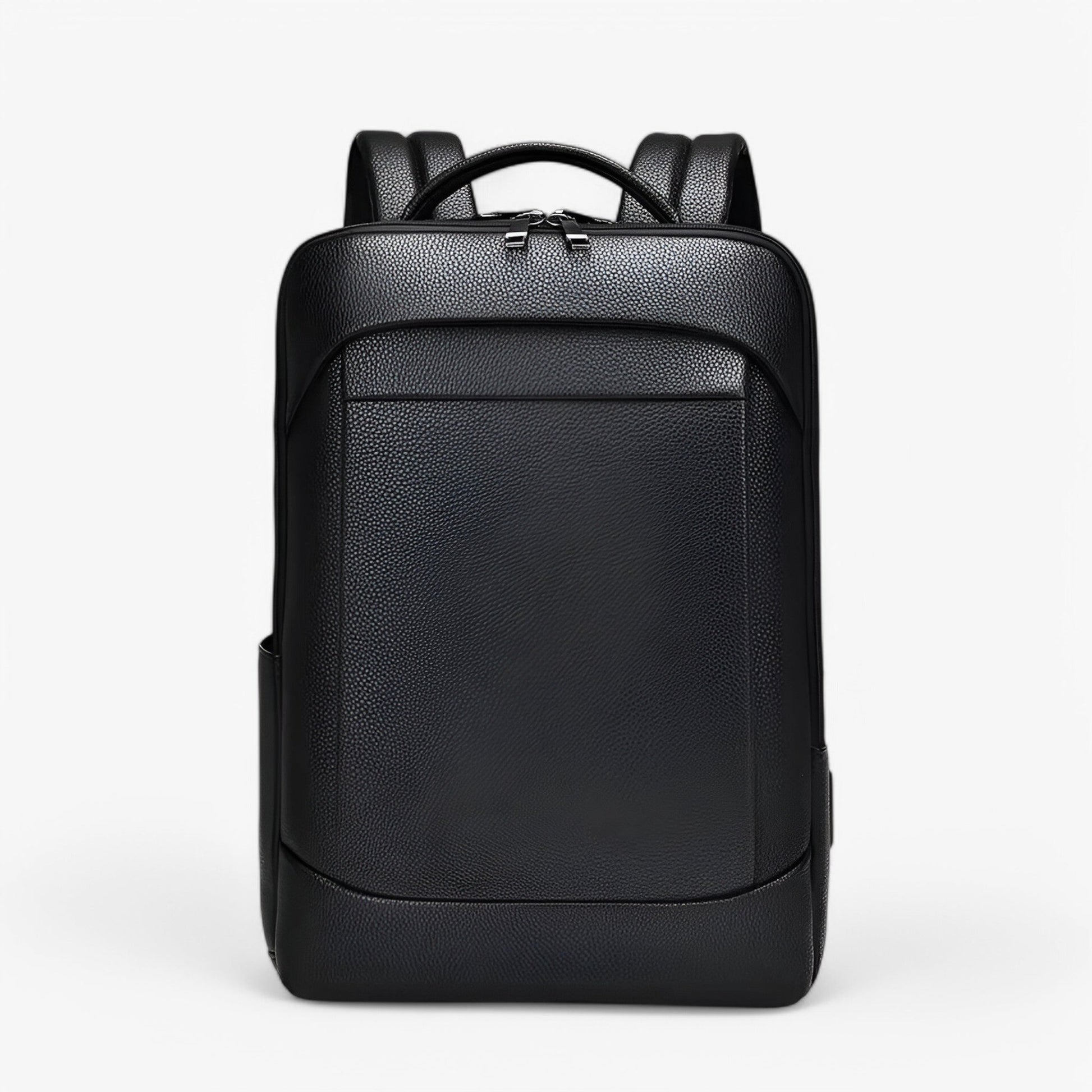 "Zaino in pelle elegante con porta USB, colore nero, design moderno, ideale per lavoro e viaggi. Praticità e stile unite."