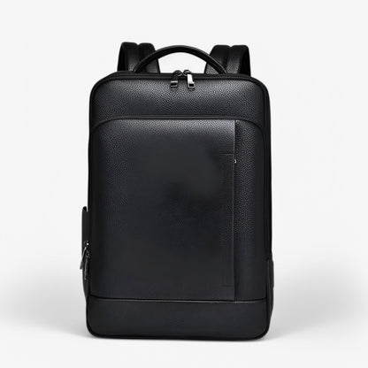 "Zaino in pelle elegante con porta USB, colore nero, design moderno, ideale per lavoro e viaggi. Praticità e stile unite."