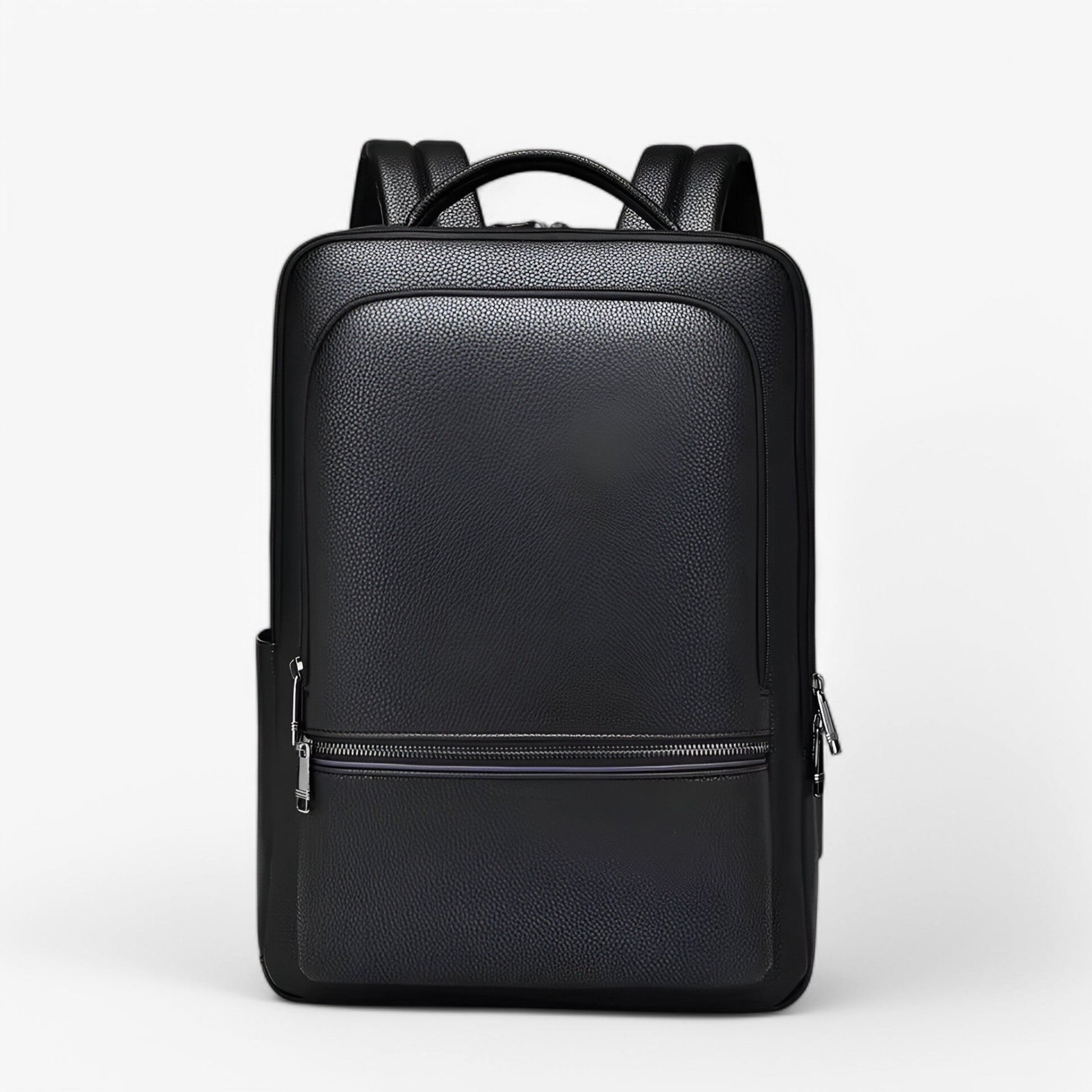 "Zaino in pelle elegante con porta USB, colore nero, design moderno, ideale per lavoro e viaggi. Praticità e stile unite."
