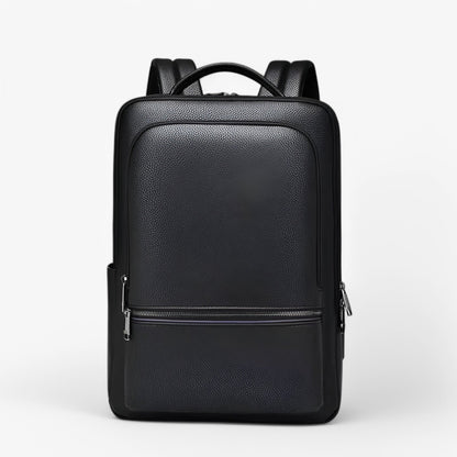 "Zaino in pelle elegante con porta USB, colore nero, design moderno, ideale per lavoro e viaggi. Praticità e stile unite."