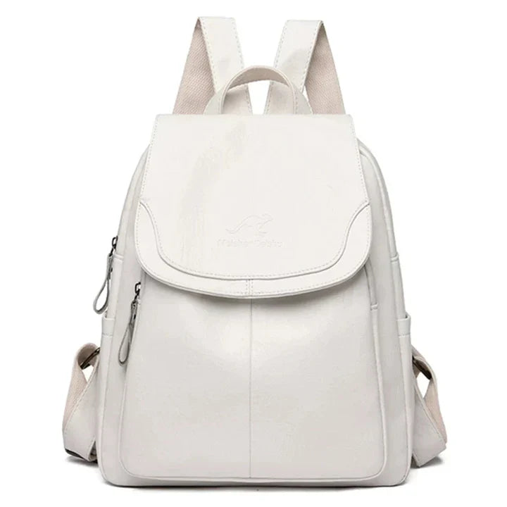 "Zaino in pelle marrone elegante e spazioso con chiusura a cerniera, ideale per donna moderna e multifunzionale."