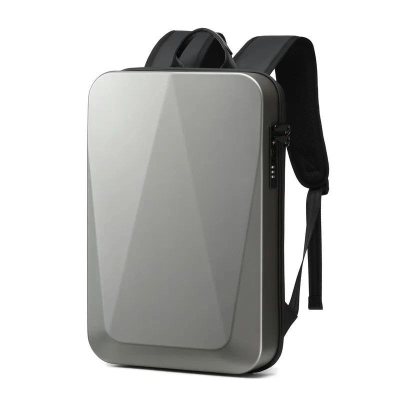 "Zaino laptop antifurto unisex, impermeabile, espandibile, con porta USB, nero, design moderno, ideale per viaggiatori."