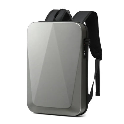 "Zaino laptop antifurto unisex, impermeabile, espandibile, con porta USB, nero, design moderno, ideale per viaggiatori."