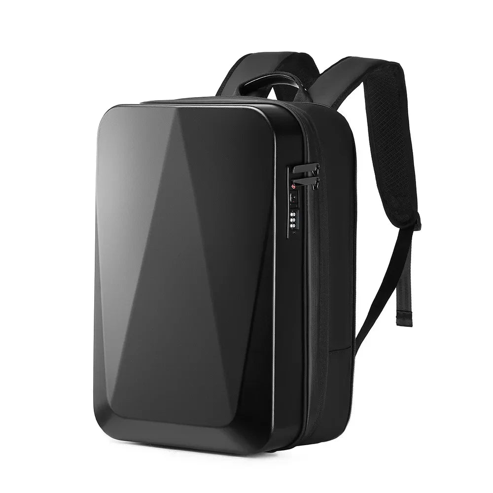 "Zaino laptop antifurto unisex, impermeabile, espandibile, con porta USB, nero, design moderno, ideale per viaggiatori."