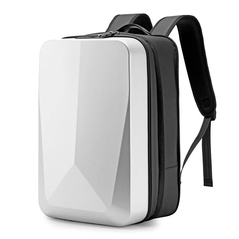 "Zaino laptop antifurto unisex, impermeabile, espandibile, con porta USB, nero, design moderno, ideale per viaggiatori."