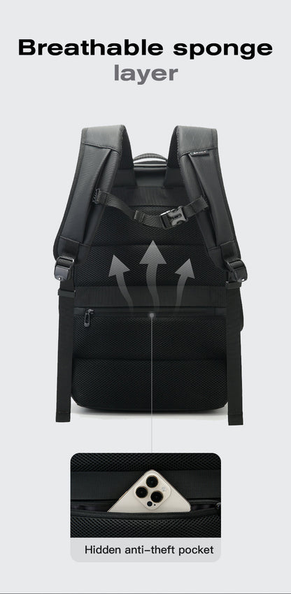 "Zaino uomo sottile impermeabile, colori eleganti, scomparto laptop 15,6 pollici, stile urbano, comfort garantito."